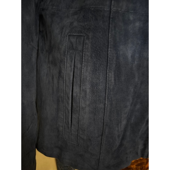 Dennis By Dennis Basso Leather Suede Zip Front Jacket Navy Blue Womens Size M - Picture 2 of 15